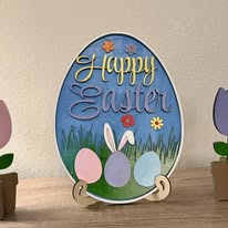 Happy Easter handcrafted painted wooden egg decoration — seasonal décor by Two Mittens