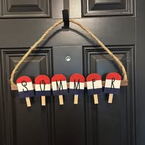 SUMMER popsicle stick door hanger with rope — handcrafted seasonal wood décor